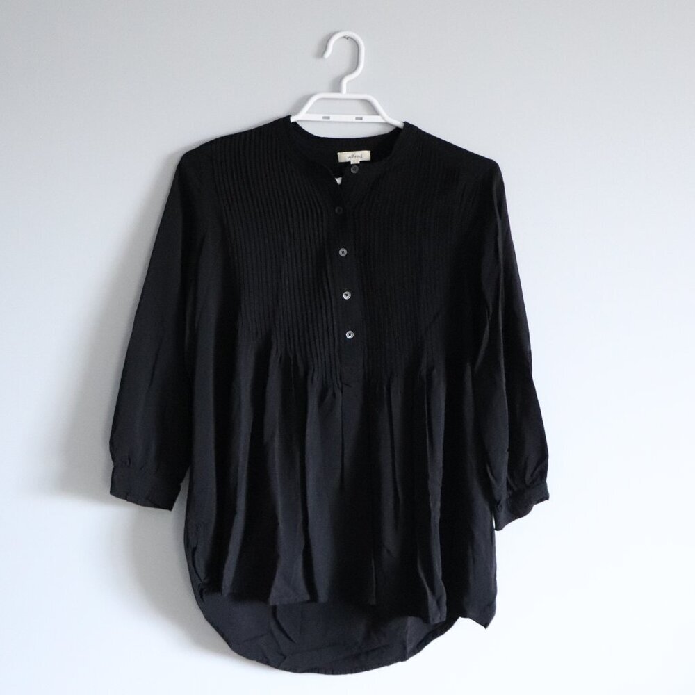 Wilfred Free Women's Black‎ XXS Pleated Casual Buttoned Long Sleeve Tunic Top